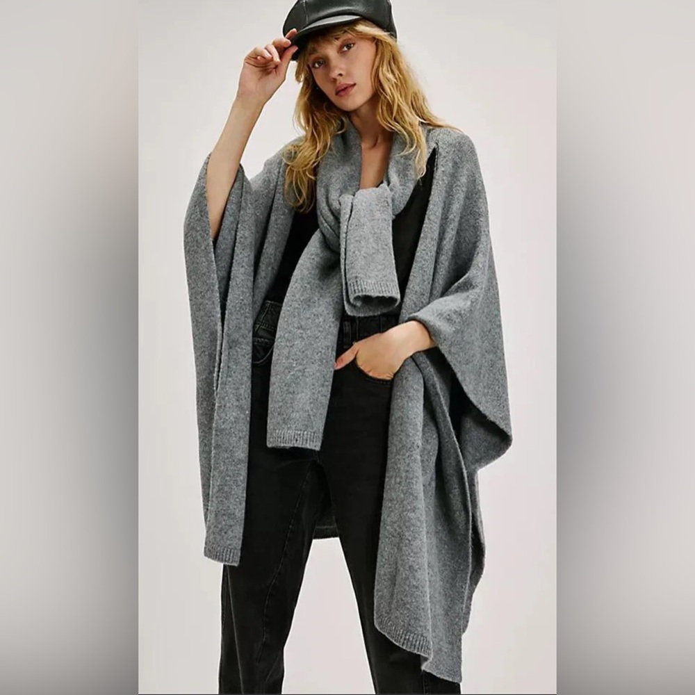 Free People Ellie Scarf  Wrap Kimono In Grey | OS BNWOT